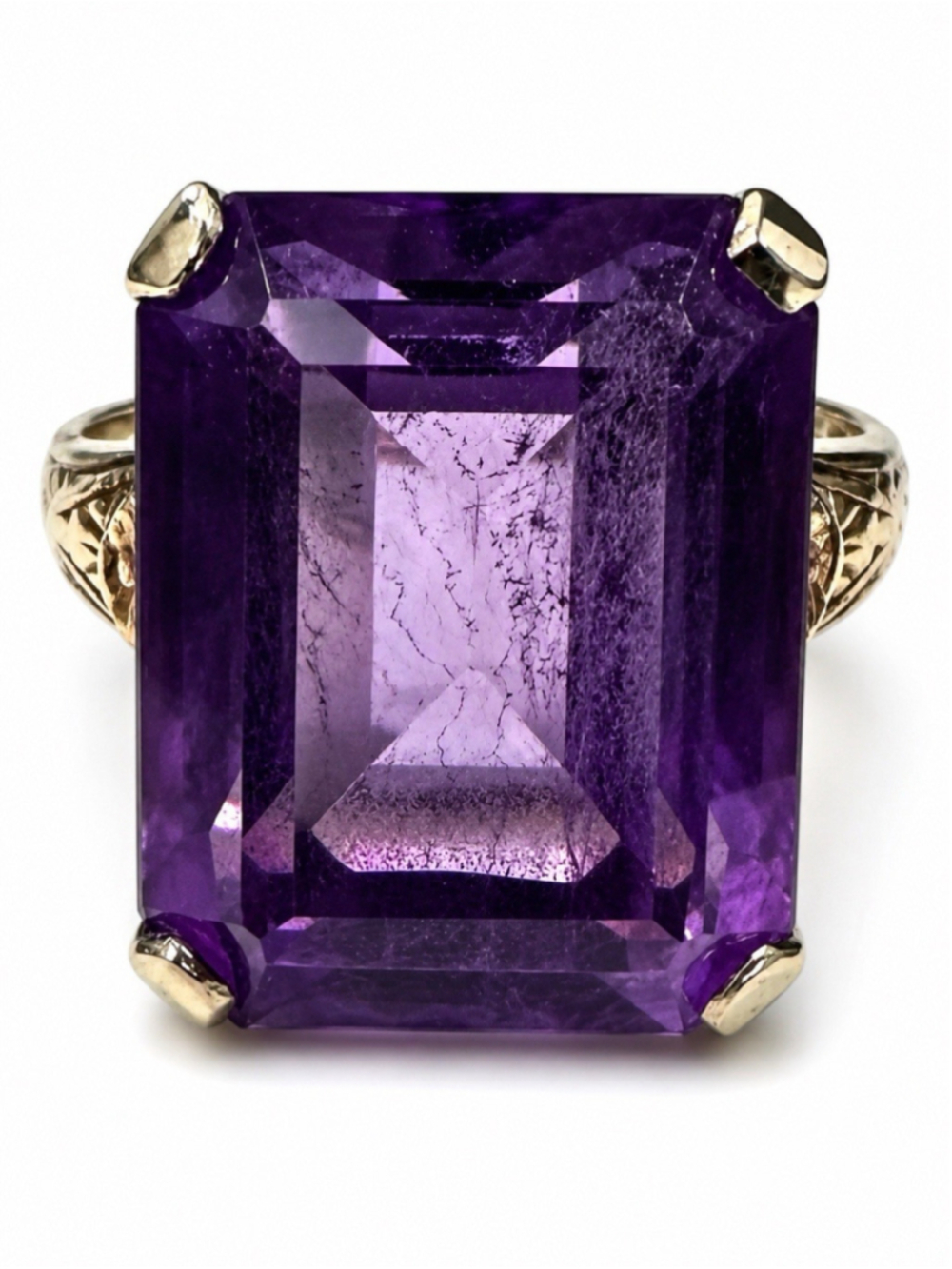 Rare Authentic Vintage 1920s-1930s La France 14K Two-Tone Gold Amethyst Ring